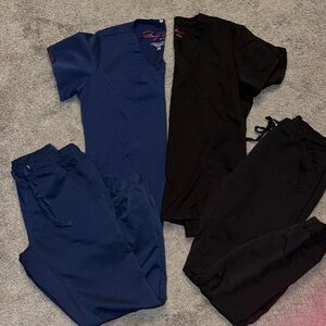 Bundle Women’s XS Fitted Jogger Blue and Black Scrub Set Bundle
